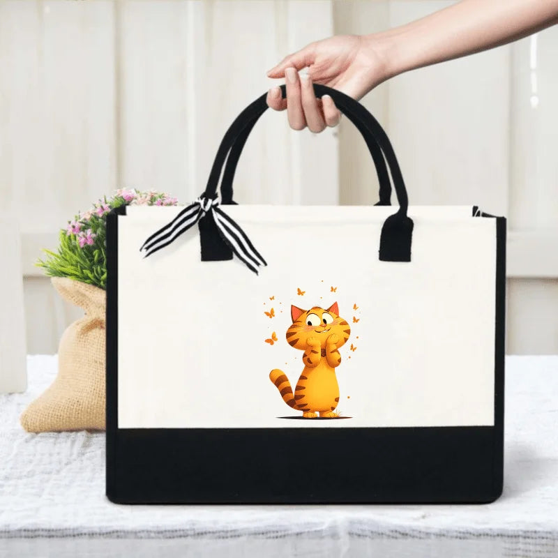 sac main toile beige noir chat papillons respectueux environnement moderne casual