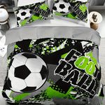 ensemble literie moderne sportif housses football motif vert texte FOOTBALL noir blanc polyester brossé