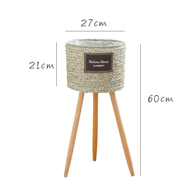 panier tressé pieds moderne rustique naturel bois clair plantation fleur décoration intérieure vintage autonome