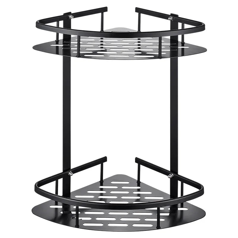 étagère salle bain adhésive noir argenté moderne minimaliste niveaux rondes perforées 10kg charge