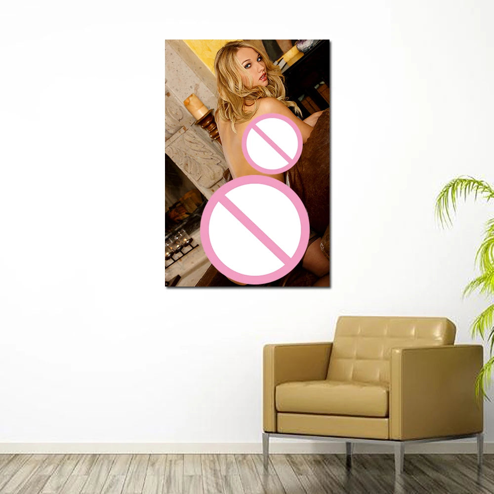 affiche moderne femme posant multicolore toile sans cadre décoration maison blonde erotique vertical