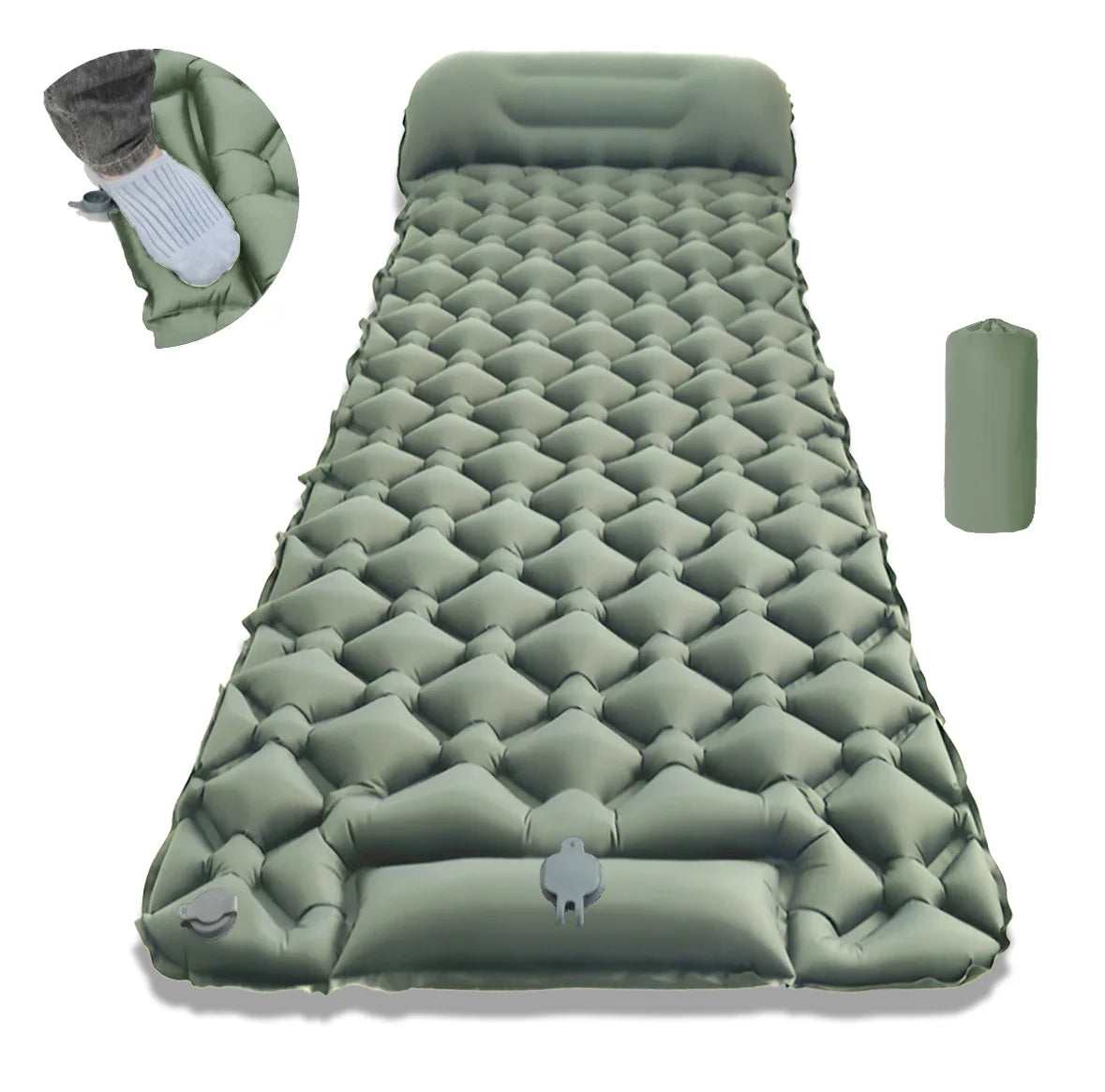 matelas gonflable bleu marine texture gouttes d'eau moderne coussin intégré 190cm 60cm camping extérieur