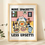 affiche encadrée illustration chat spaghetti fleurs vin fond rose humour enfant chambre salon
