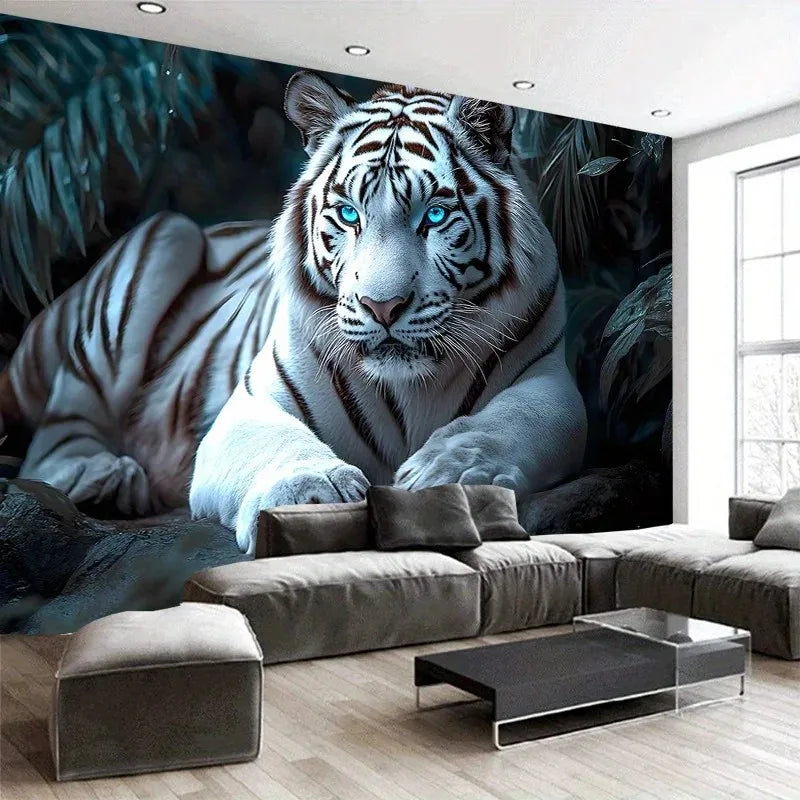 tapisserie murale tigre blanc imprimé décoration salon chambre entrée scandinave polyester dirt repellent lint