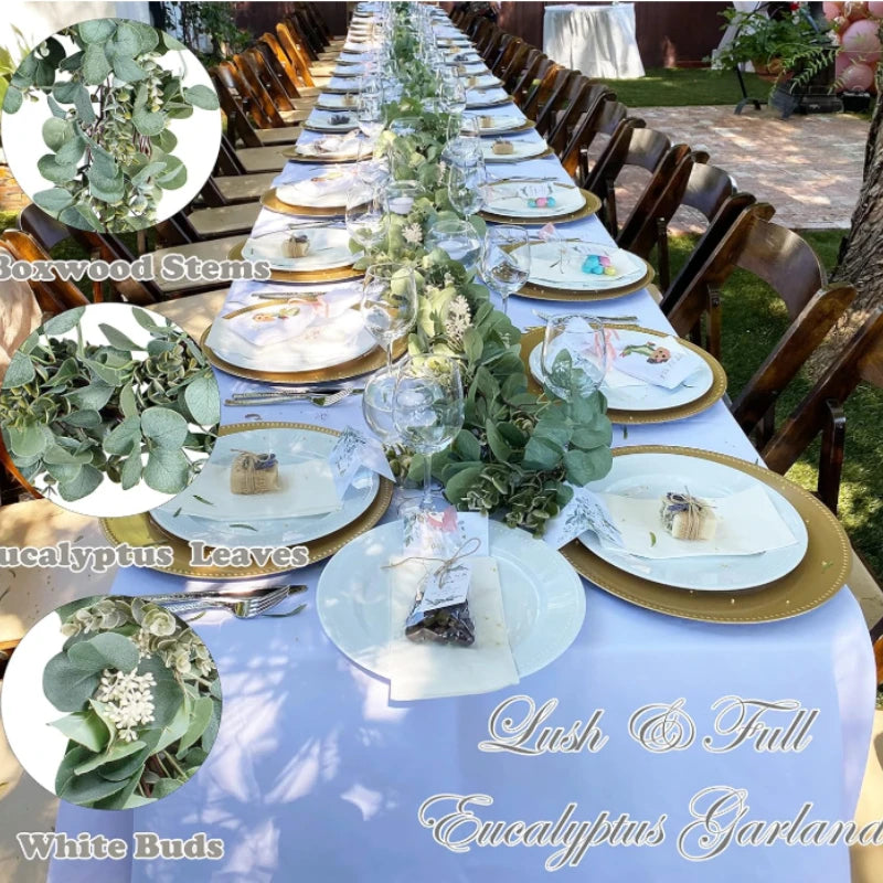 guirlande eucalyptus artificielle fleurs blanches decoration mariage exterieur vert rose