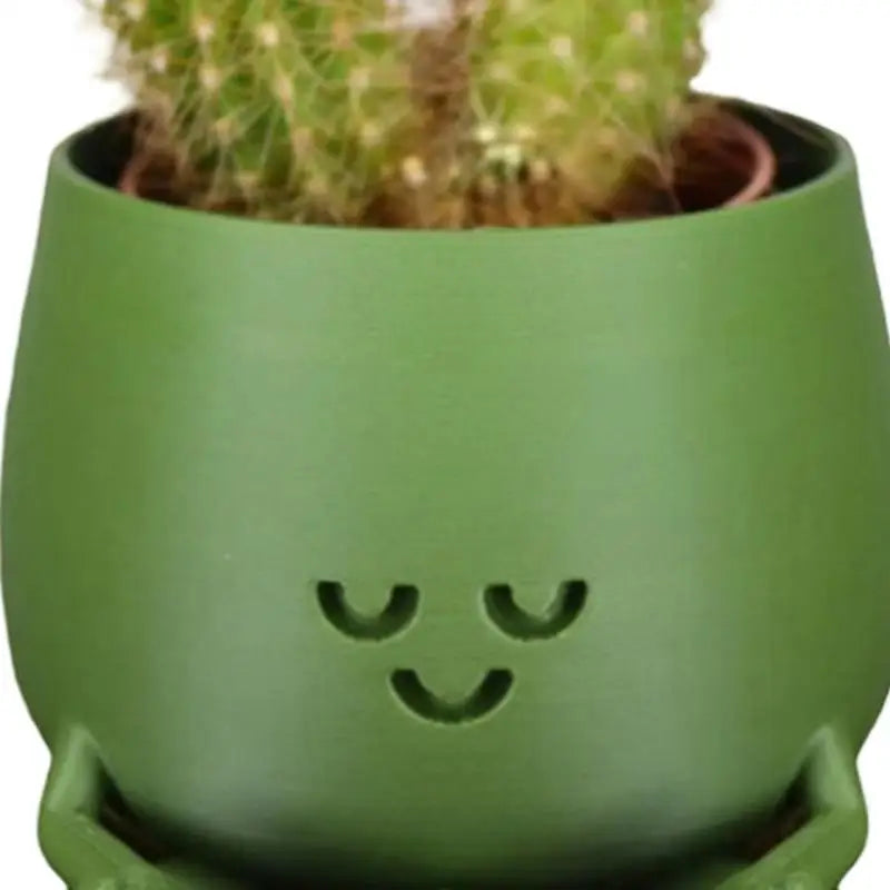 cache pot vert visage souriant créatif intérieur extérieur balcon étagère plante cactus personnalisé