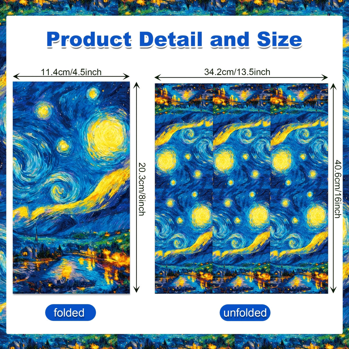serviettes jetables bleu jaune noir motif van gogh nuit étoile pliées dépliées festive artísticas