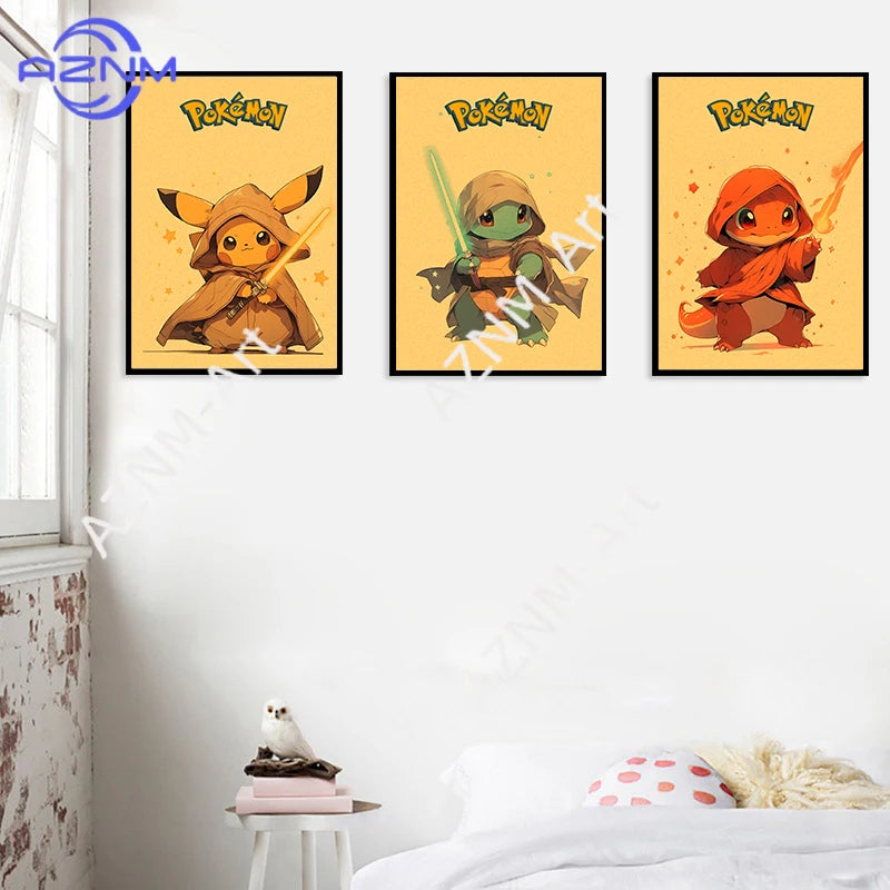 affiches dessin animé pikachu charmander star wars illustration cartoon decoration murale maison