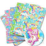 tissu imprimé polyester coton 140x50cm dessin animé ours nuages arcs ciel enfant multicolore