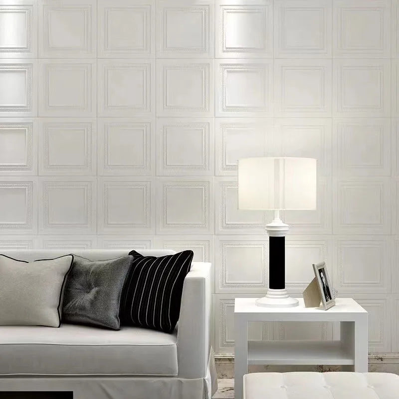 plaque decorative mur impermeeuble adhesif blanc geometrique resistant humidite 35cm 35cm