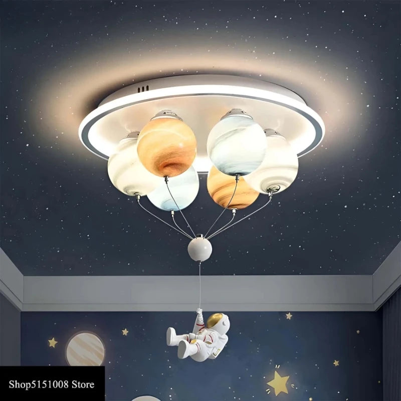 plafonniers moderne astronautes résine marbre blanc beige bleu orange chambre entrée led éclairage quotidien