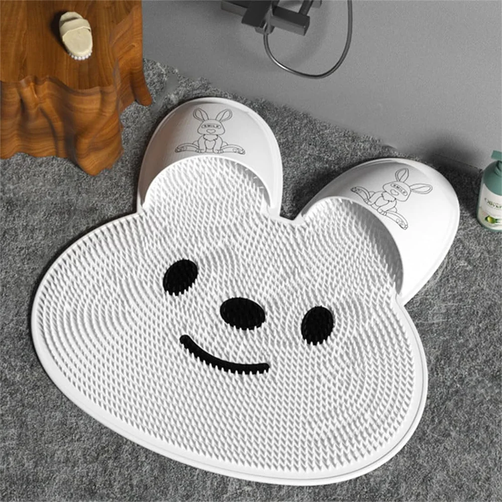 tapis bain antidérapant texturé motif sourire lapin ventouses adhésion bain douche exfoliation massage pieds