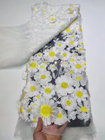 tissu brocart fleurs reliefs multicolore rose bleu vert jaune blanc biodegradable longueur 150cm echangable