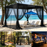 filet anti insectes noir blanc quadratique plié extérieur camping patio gazebo king size mosquito