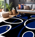 tapis moderne carreaux géométriques bleu gris noir polyester polypropylène salon chambre prière extérieur