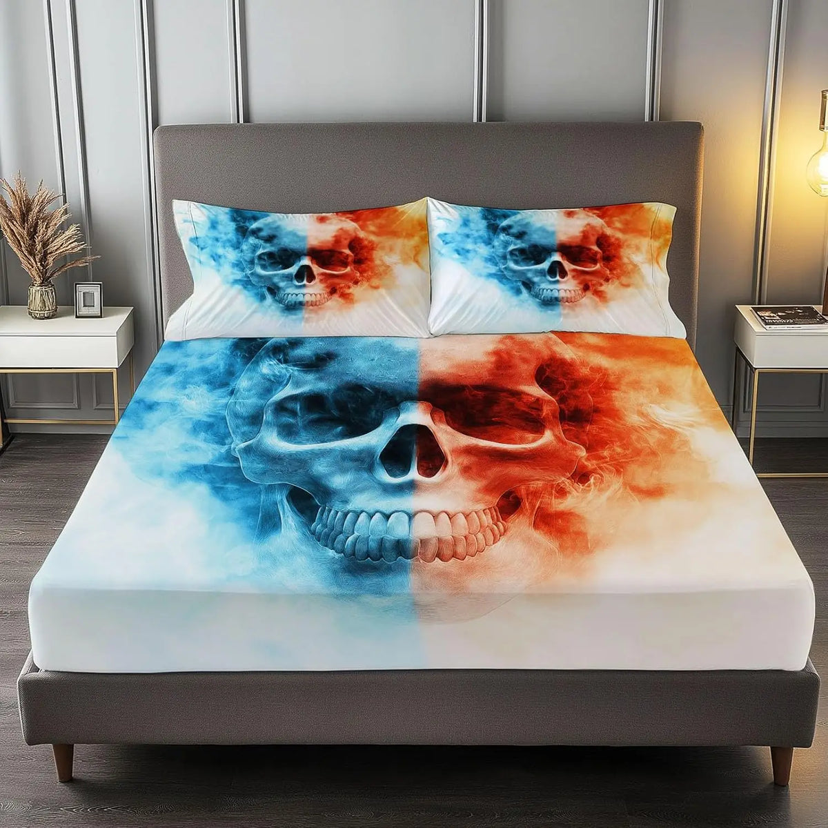 Drap-housse tête de mort rose pour chambre ado