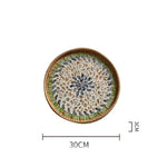 assiette plate décorative rotin tressé motif fleurs boho rustique couleur naturelle