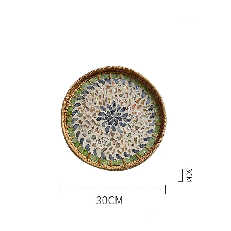 assiette plate décorative rotin tressé motif fleurs boho rustique couleur naturelle