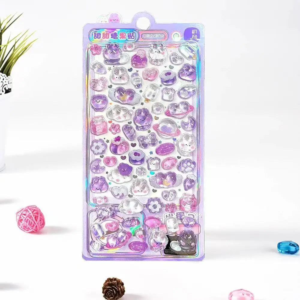sticker kawaii mignon violet rose bleu blanc geometrique animal coeur étoile floral adhésif