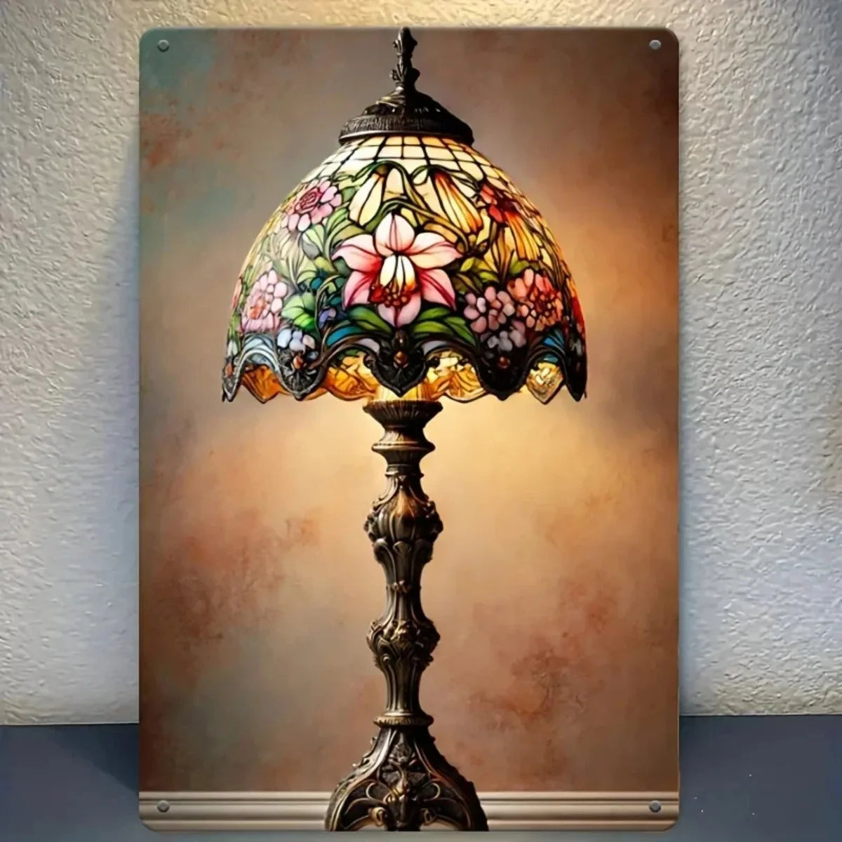 lampe table tiffany floral multicolore base vis fixations chambre salon