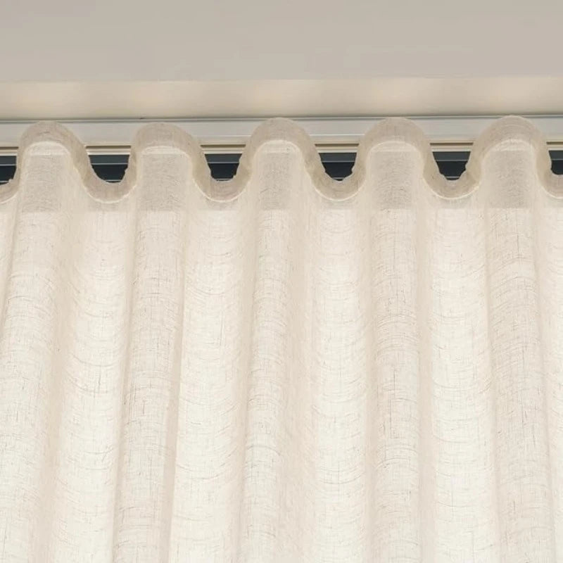 rideaux plissés moderne polyester texture lin couleur beige clair légèrement opaque salon chambre mesure