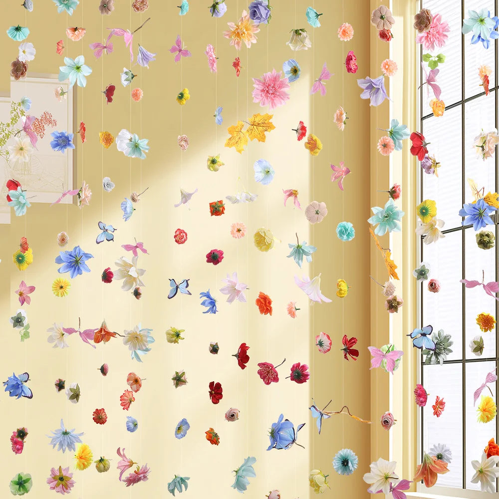 guirlande fleurs papillons multicolore décoration intérieure mariage anniversaire deco bohème naturelle artisanale festive chambre