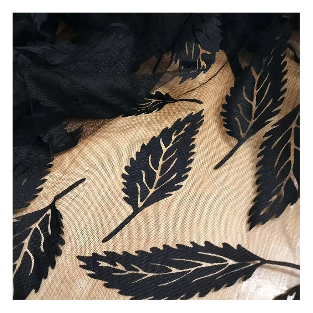 tissu tulle noir transparent feuilles fleurs points modernes élégants respirant 150cm galerie décoration
