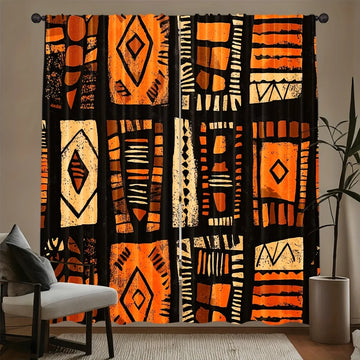 rideau moderne orange noir beige motifs géométriques texturés opaques polyester chambre salon