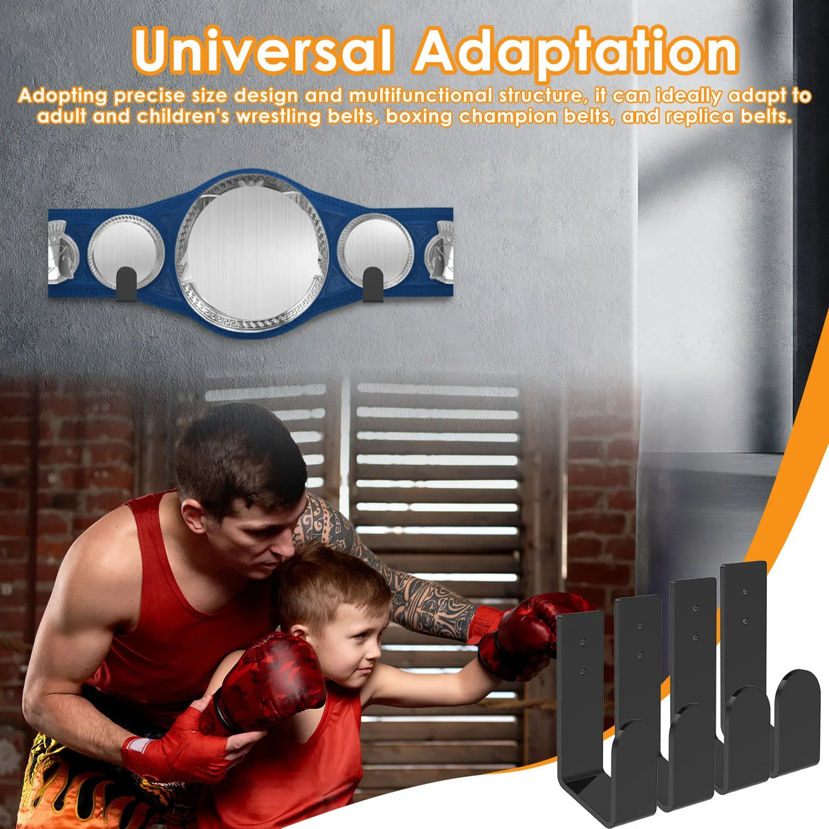supports muraux ceintures championnat noir or plusieurs trophées boxe sportifs