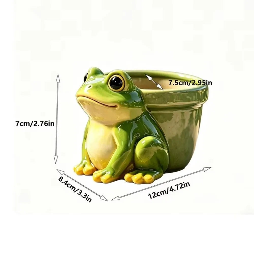 pot fleurs forme grenouille vert jaune succulentes décoration jardin animalier champêtre