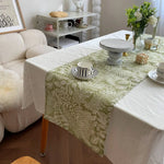 nappe verte feuilles gaufrée bordure dentelée motif floral décoration intérieure champêtre vintage table basse