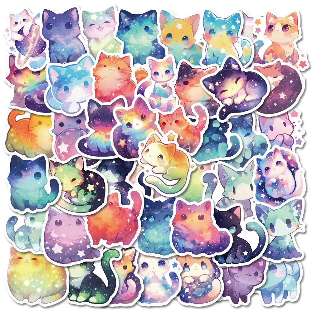 stickers multicolores galaxie étoiles dessin animé adhésifs waterproof réfrigérateur téléphone carnet papeterie enfants mignons