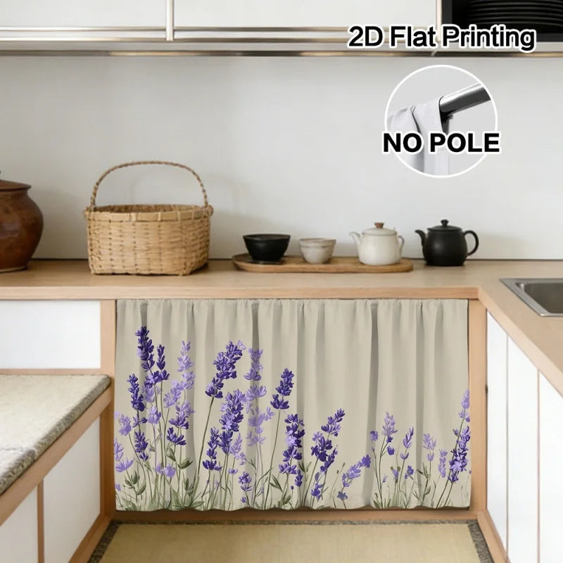 rideau cuisine fleur lavande violet beige clair classique machine wash polyester