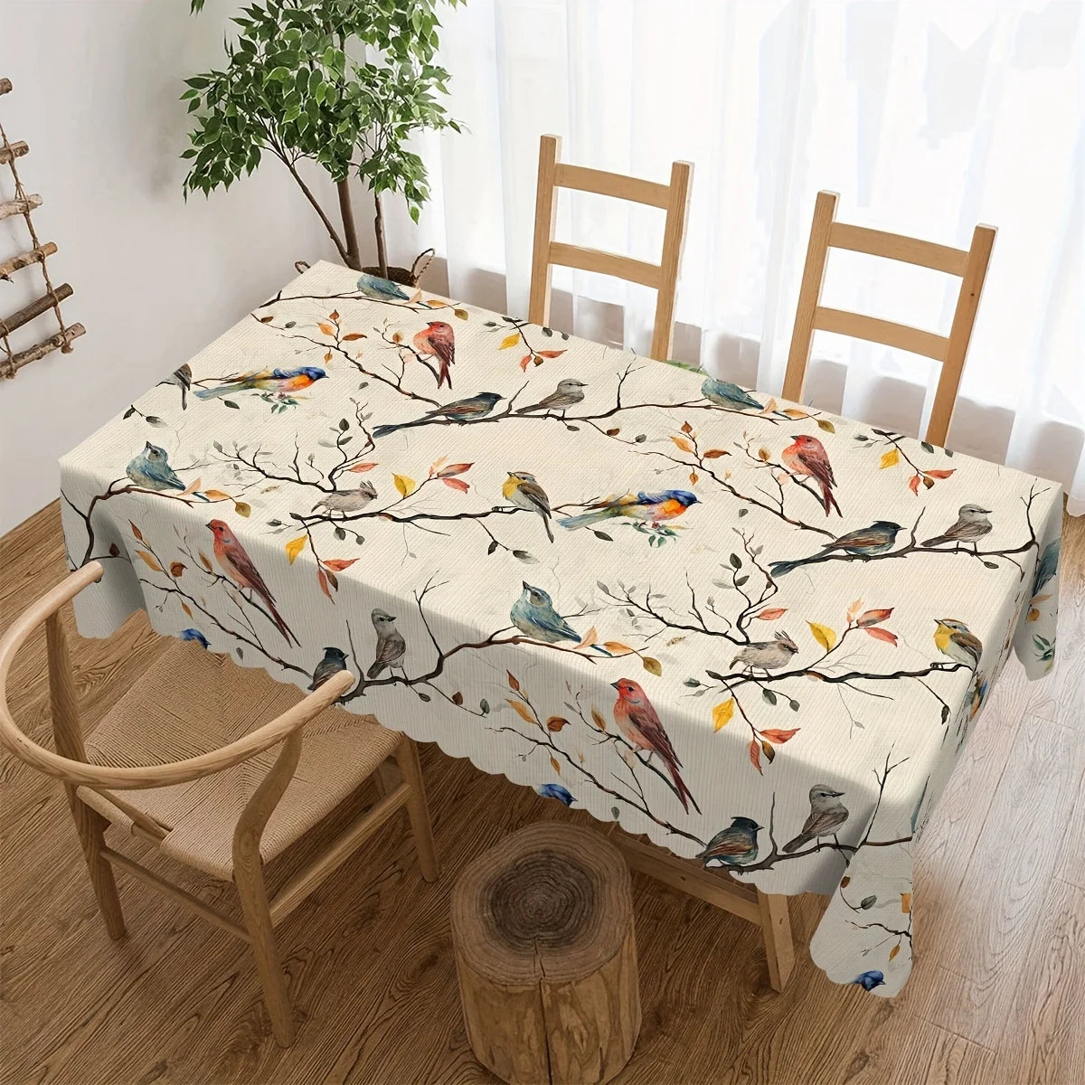 nappe imperméable moderne oiseaux printemps cuisine maison 140x200cm polyester blanc multicolore