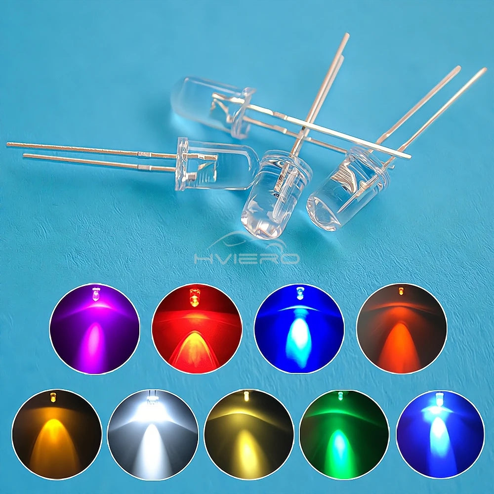 Diodes led super lumineuses 5mm rondes transparentes blanc rouge vert bleu eau claire moderne