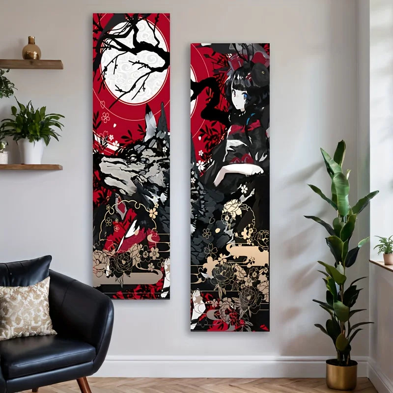 affiche murale moderne graphique floral abstraite rouge noire blanche opaque chambre fille decoration
