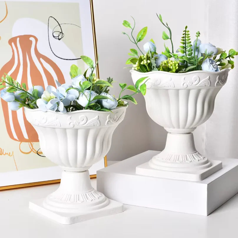 cache pot blanc rayures verticales classique balcon décoration porche fleuri porcelaine haute qualitéextérieur decoration