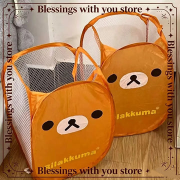 panier pliant triangle orange motif rilakkuma ours brun texture ajourée maillée kawaii décontracté enfantin