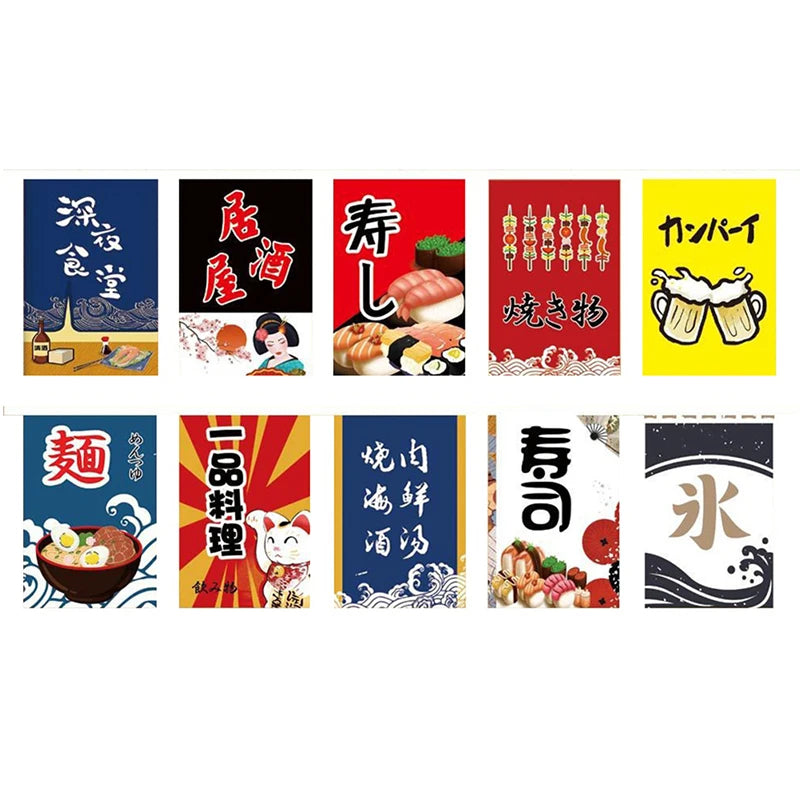 guirlande multicolore fanions japonais chats sushi traditionnelle tringle décoration anniversaire mariage