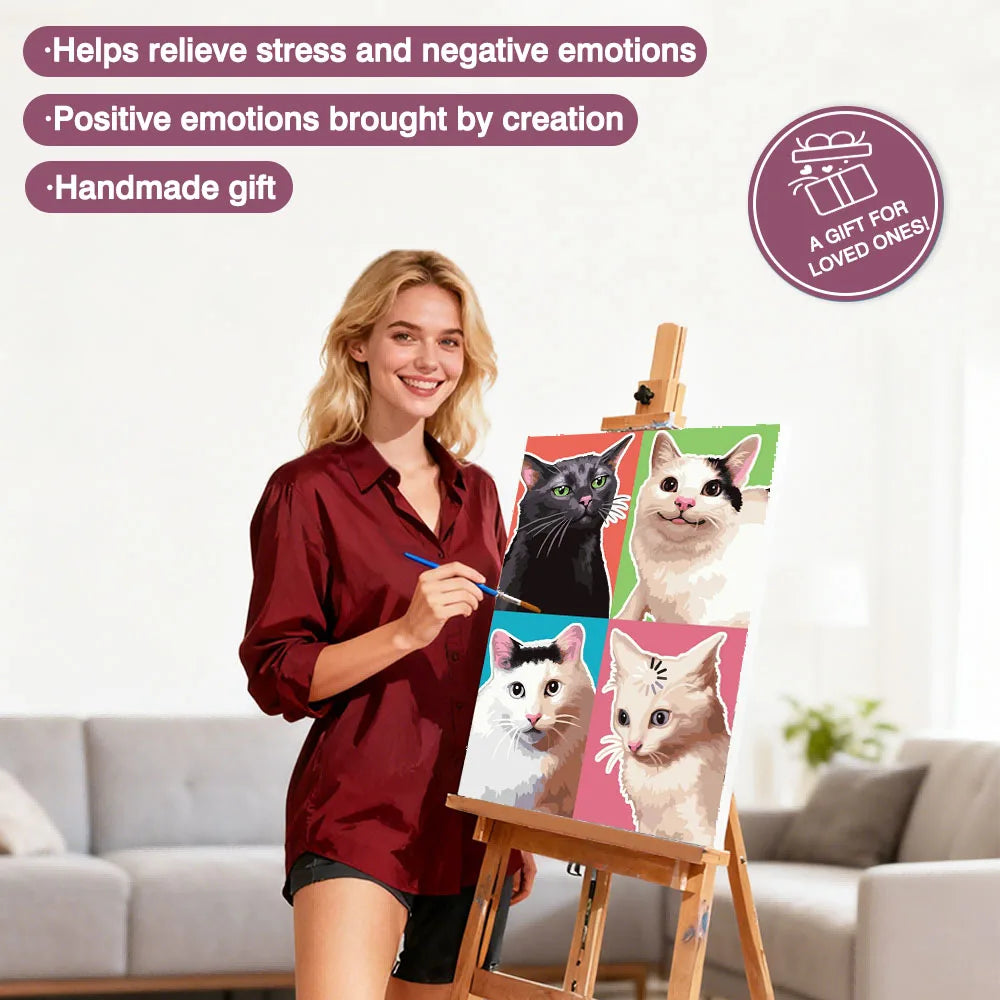 tableau peindre diy chats moderne peinture l'eau guide pinceaux toile opaques pop art decoration