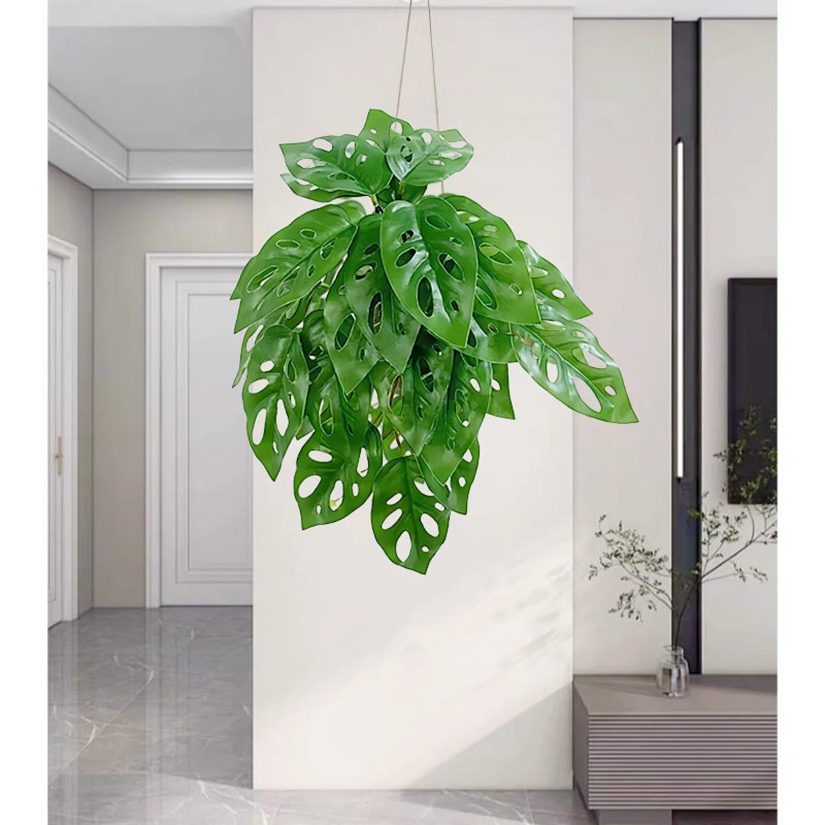 plantes artificielles vertes feuilles perforées modernes décoration intérieure pot tropical