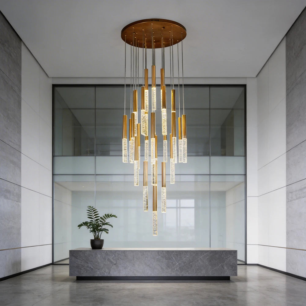 lampe suspendue moderne or blanc 18 lumières texture brillante translucent élégante