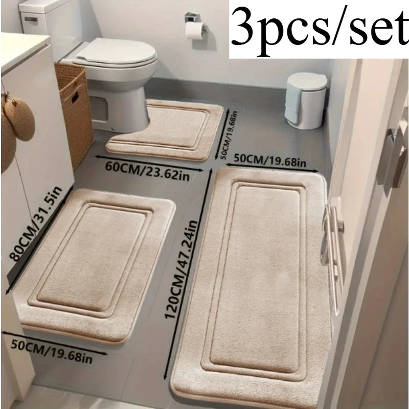 tapis bain antidérapants polyester trois pièces géométriques moderne gris beige rose bleu