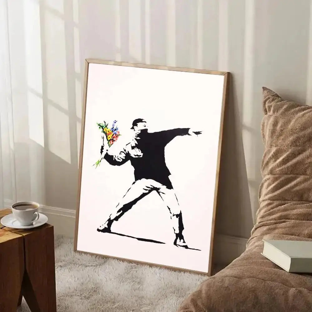 affiche art contemporaine street banksy graphique abstraite noire blanche verte murale salon decoration