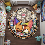 tapis pokémon poké balls peluche pikachu orange beige marron bleu jaune blanc noir retro
