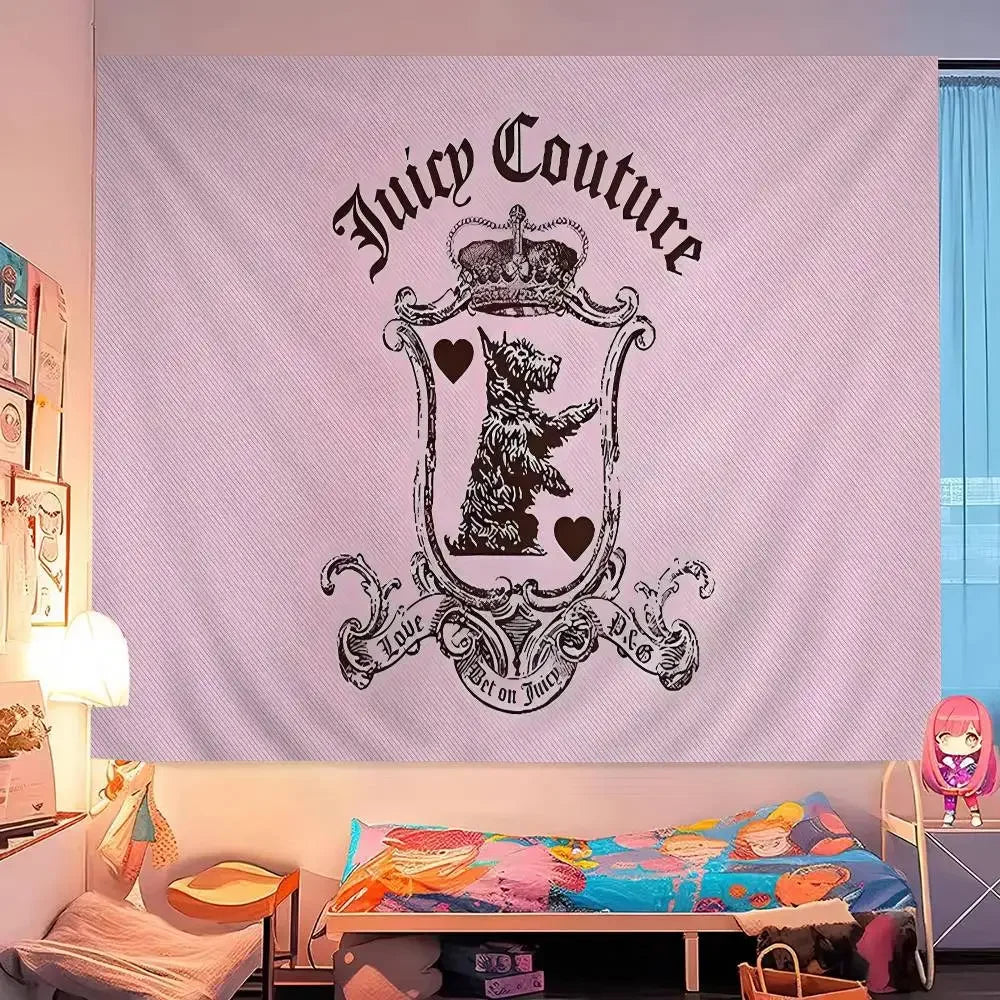 tapisserie murale décor chambre fleurs logo chien rose noir gris tissu coton polyester grande