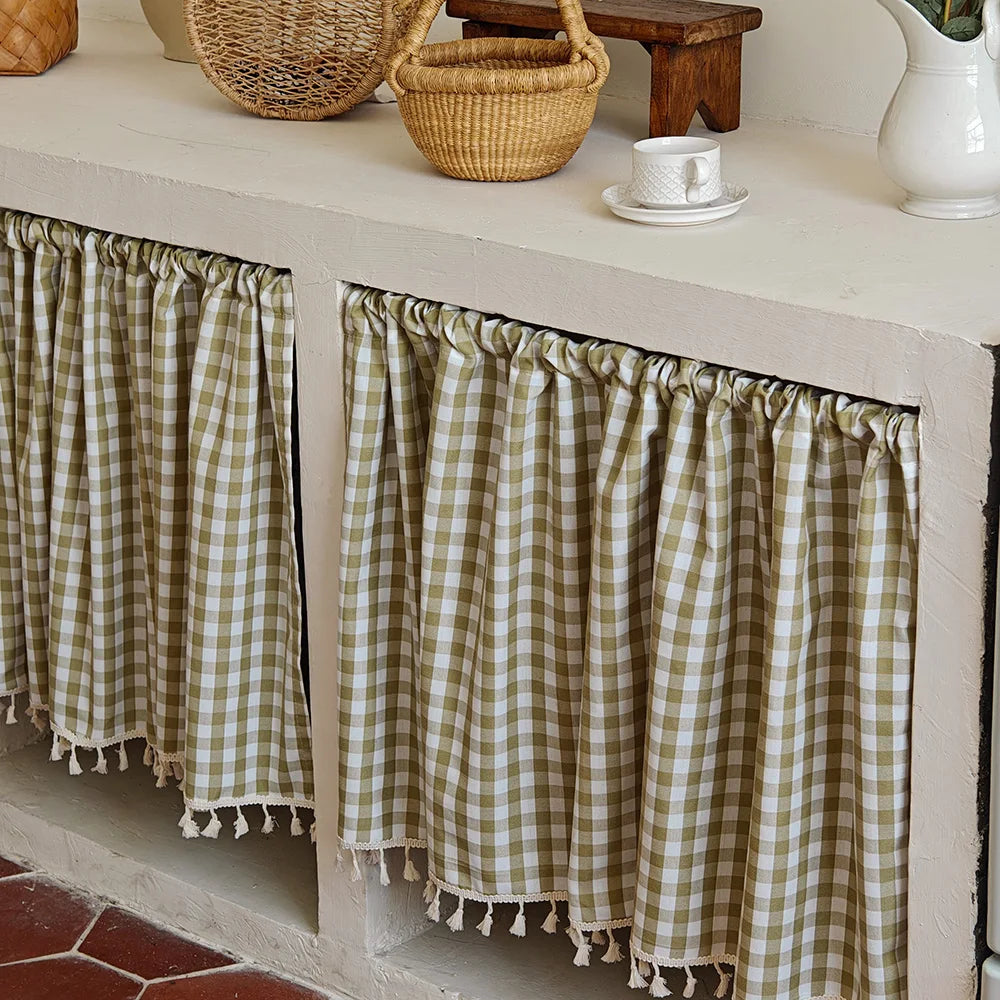 rideau marron blanc carreaux opacité rustique cuisine fenêtre 55w 30cm 50cm 70cm 90cm 120cm