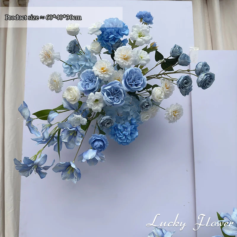 bouquet fleurs artificielles bleu roses hydrangées mariage extérieur classique decoration maison