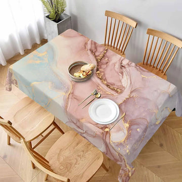nappe table moderne motif marbre rose bleu veines dorées salle manger maison