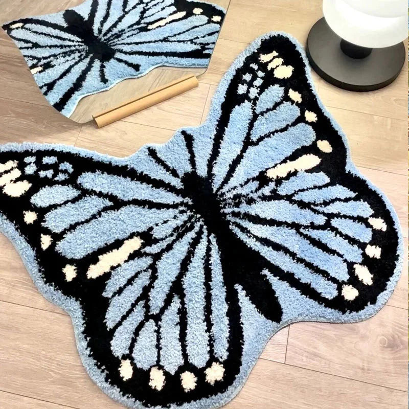 tapis moderne papillon polycolore bleu rose jaune violet blanc non slip facile entretien chambre